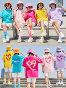 Colorful Loose Short Sleeve T-Shirt Set for Women Summer Korean Style Casual Fashion Group Uniform Cultural Shirt Class Shirt