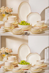 JINGDITAOCI | Aesthetic Creamy Style Ceramic Tableware Set