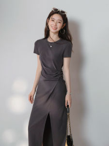 Mature Elegant Side Slit Waist-Hugging Round Neck Sleeveless Long Dress for Summer