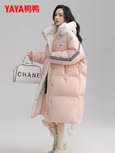 plus Size Womens Thickened down Jacket Long over Knee Fashion Color Block Winter Coat Korean Style Straight Cut Casual Wear