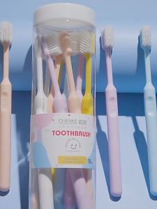 10 ด้าม แปรงสีฟันแบบกระปุก แปรงขนนูม แปรงสีฟัน แปรงสีพาลเทล พร้อมเครื่องมือทำแบบแปรง