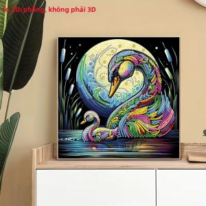 Tranh Thêu Kim Cương 1 Mảnh Họa Tiết Mèo Thiên Nga Tranh Nghệ Thuật Treo Tường 2D Phẳng Trên Vải Bố Trang Trí Phòng Ngủ Phòng Khách Phong Cách Hiện Đại Kim Cương Tròn & Hình Dạng Đặc Biệt