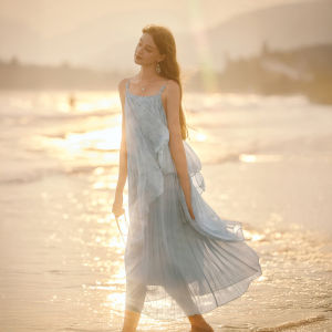 XIANGYING | Summer Irregular Patchwork A-line Spaghetti Strap Dress