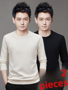 ROMON | Loose Fit Mens Hoodie Long Sleeve Round Neck Solid Color Winter Casual Fashion Urban Style T-Shirt Business Casual Style