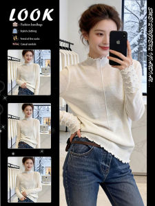 Lace Collar Half High-Neck Knit Top Blouse