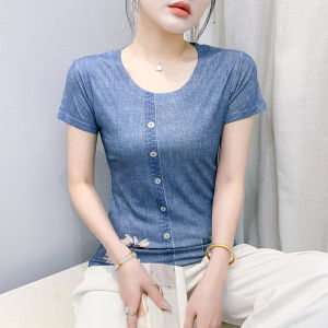 REHIN Summer New Fashion Unique Pattern Print Short Sleeve T-Shirt Slim Fit Round Neck S-3XL Womens Top