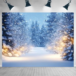 VIKAMA Winter Solstice Snow Scene Tapestry Warm Glow Forest with Fluttering Snowflakes Living Room Feature Wall Room Decor