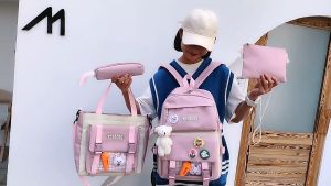 Kids Backpack 4 In 1 Set Korean Style Backpack Set Schoolbag for Girl Large Capacity School Backpack