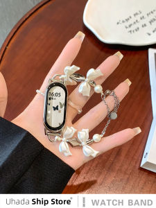 Uhada | Elegant Satin Bow Bracelet Band Metal Lady Strap Compatible with Xiaomi Band