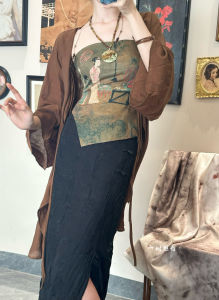 Original Design Womens Slim Fit Asymmetrical Tube Top Vest Summer New Chinese Style National Trend Inner Wear Open Cardigan