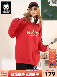 เสื้อสเวตเตอร์คอกลมแขนยาวทรงหลวมพิมพ์ลายตัวอักษรสีแดง Genanx Lightning Tide ทรงหลวมสบาย ๆ สำหรับฤดูใบไม้ผลิ