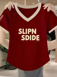 New 2025 Women's Color Block Short Sleeve V-Neck Loose Casual Summer Cotton Top Fashionable Youthful Pure Cotton Shirt