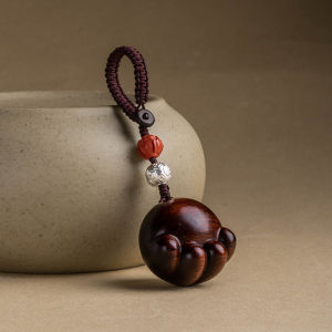 Cute Car Keychain Pendant Sandalwood Cat Paw Cartoon Soft Cute Couple Hanging Decorations Silver Good Luck Bead Couple Car Accessories