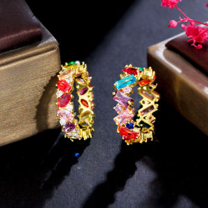 SEQUITO Delicate Yellow Gold Plated AAA Zirconia Party Ring Full Paved Exquisite Multi Cut Colorful Crystal Stone Trendy Women Cocktail Finger Jewellery Gifts SR059