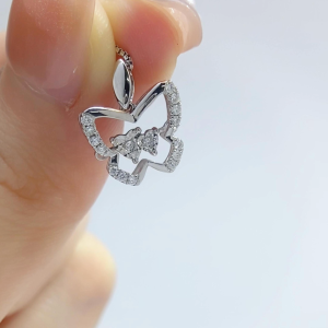 LAZO DIAMOND Butterfly Silhouette Duo Dancing Heart Diamond Pendant in 9k White Gold