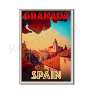 Alhambra Gardens Granada Spain Andalusia Granada city landmark coordinates poster vintage Spain travel photography artw