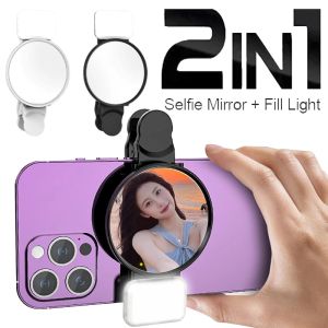 2 in 1 Phone Selfie Mirror Reflection Lamp Clip Set for IPhone Samsung Xiaomi Universal Portable Rear View Fill Lights