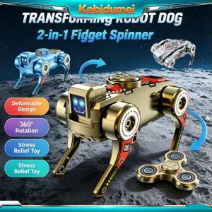 KEBIDUMEI New Transformable Robot Dog 360 Rotating Winding Spring Fidget Spinner Fingertip Mechanical Gyro Dog Deformation Toy Stress Relief Finger Toy