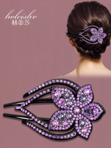 Korean High-End Grip Back Head Barrettes Elegant Large Diamond-Embedded Duckbill Clip Fancy Updo Hair Clip Barrettes