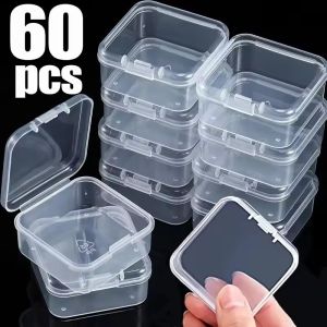 60/6pcs Clear Mini Storage Boxes / Portable Plastic Jewerly Display Case with Lid / Dustproof Beads Jewelry Gift Storage Box / Square Jewelry Earring Organizers