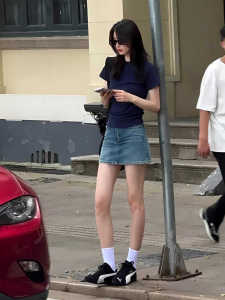 Váy Ngắn Denim Cạp Cao Ôm Sát Mùa Hè Cho Nữ Phong Cách Retro Mỹ Dáng Chữ a Gợi Cảm Váy Ngắn Chữ a Màu Trơn