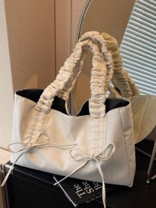 Fashionable Korean Style Butterfly Knot Single Shoulder Bag Large Capacity Pleated Tote Bag Versatile Trendy Handbag for Women