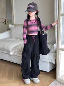 Korean Style Girls Fashionable Autumn Outfit Two-Piece Set Childrens Clothing Workwear Pants Spring Autumn Seasonal Kids Ensemble