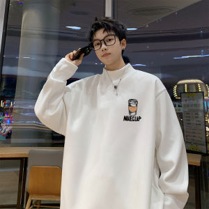 เสื้อยืดคอกลมแขนยาวทรงหลวมสไตล์อเมริกันสำหรับผู้ชาย ชั้นใน ดีไซน์ฤดูใบไม้ร่วง/ฤดูหนาว อบอุ่น ใส่ได้หลายชั้น เสื้อยืดคอกลม