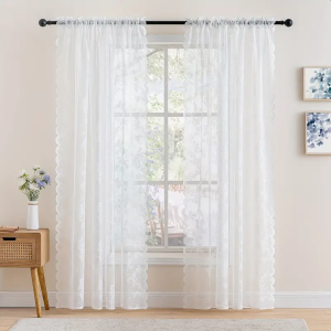 1 Piece Vintage Floral Embroidery Clear Lace Curtain Panel - Privacy & Light Filtering Machine Washable