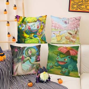 Bandai | Pokemon Pokemon League Anime Plush Pillow Cover Soft Short Plush Cushion Cover For Sofa Bedroom Living Room Decor Gift