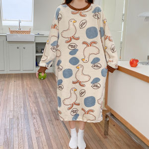 plus Size Sleep Dress Womens 300 Pounds Autumn Winter Flannel Cute Cartoon Snoopy Coral Fleece Loose Comfortable Home Clothes
