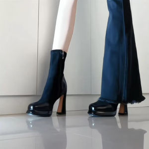 Fashion Boots Womens Mid-Calf High Heel Boots Spring Autumn Winter Waterproof Platform Elastic Slim Fit Short Boots