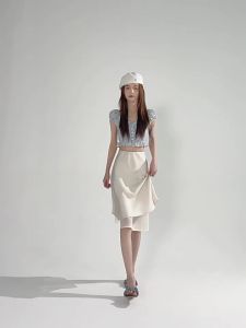 La Chapelle | Chiffon Satin Waist Accentuating Slim A-Line Midi Skirt
