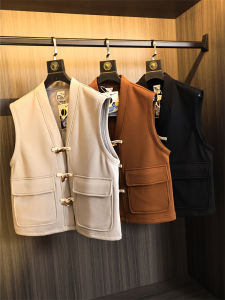 Fashionable Winter Mens Casual Fleece Lined V-Neck Vest Fine Air Layer Composite Orlon New Chinese Style All-Match Vest