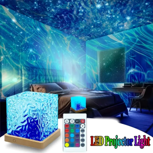 Ocean Wave Projector Light Dynamic Rotating Flame Crystal Lamp Remote 16 Colors Dimmable USB Power Supply Living Room Decor Lamp