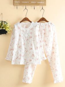 Super Beautiful Cartoon Cute Thin Long Sleeves Pajamas Womens Spring and Summer Woven Washed Cotton Pajamas Home Wear Suit