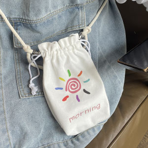 Lightweight Canvas Phone Bag Womens Crossbody Drawstring Storage Mini Art Craft Tote Bag Portable Organizer Pouch for Mobile Devices
