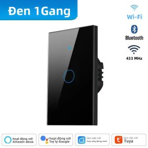 Tuya US WiFi + Bluetooth Công Tắc Gắn Tường Thông Minh RF433 Cảm Biến Cảm Ứng Công Tắc Đèn LED 1/2/3/4 Gang Tương Thích Với Alexa Google Home
