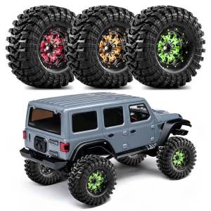 4pcs 1.3 inch Aluminum Beadlock Wheel Hub & Rubber Crawler Tire for 1/24 Axial SCX24 AX24 1/18 TRX4M RC Crawler Car Upgrade Part