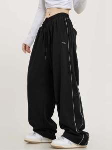 กางเกงกีฬาลายทางย้อนยุคสไตล์อเมริกัน กางเกงขายาวเอวสูง กางเกงขายาวลำลองสำหรับเต้นรำในท้องถิ่น กางเกงขายาวทรงตรงสำหรับผู้ชายและผู้หญิง