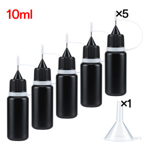 5pcs 10ml Plastic Squeezable Needle Bottles Tip Black UV Glue Applicator Bottle with 1 Mini Funnels for DIY Paint Paper Quilling
