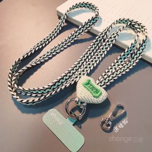 Long Elegant Woven Heart Shaped Mobile Phone Lanyard Crossbody Outdoor Fashionable Anti Loss Phone Accessories Nylon Thread