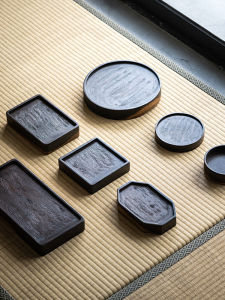 Japanese Zen Style Solid Ebony Wood Tea Tray