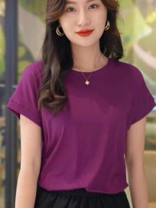 Batwing Sleeve T-shirt Womens round Neck Summer Solid Color Simple Top Flying Sleeve Casual All-Matching Loose Short Sleeve T-shirt Women