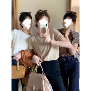 เสื้อยืดคอกลมแขนสั้นผ้าฝ้ายแท้สำหรับผู้หญิง ทรงหลวม ทรงพื้นฐาน เสื้อชั้นในแฟชั่นฤดูใบไม้ผลิและฤดูร้อน ทรงเข้ารูป เสื้อยืดคอกลม