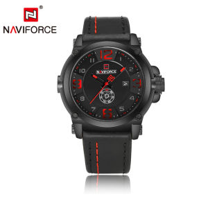 NAVIFORCE Analog Watch for Men Fashion Casual Sport Quartz Watch Brown Leather Strap Waterproof Double Calendar Display Watches NF9099