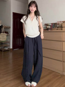 Korean Style Chic White Polo Neck Short Sleeve Ice Silk Knitted Slim Fit Summer T-Shirt Womens Commute Fashion Basic Solid Color