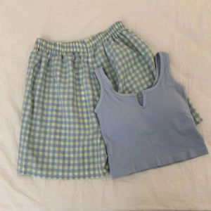 Woman Summer Pajama Set Lady Padded Cami Shorts Two-Piece Set Girl Loungewear Students Wear Outside Casual Outfit Women Homewear