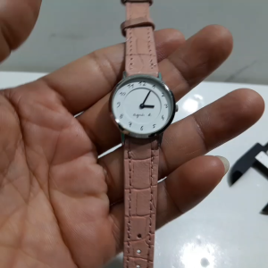 Đồng hồ đeo tay nữ agnès b size 26mm mặt trắng dây da hồng second hand