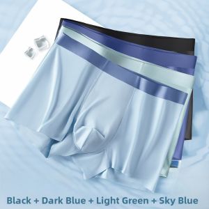 Mens Ice Silk Antibacterial Underwear Breathable Loose Fit Youth Flat Angle Briefs Comfortable Polyester Fiber Boxer Shorts